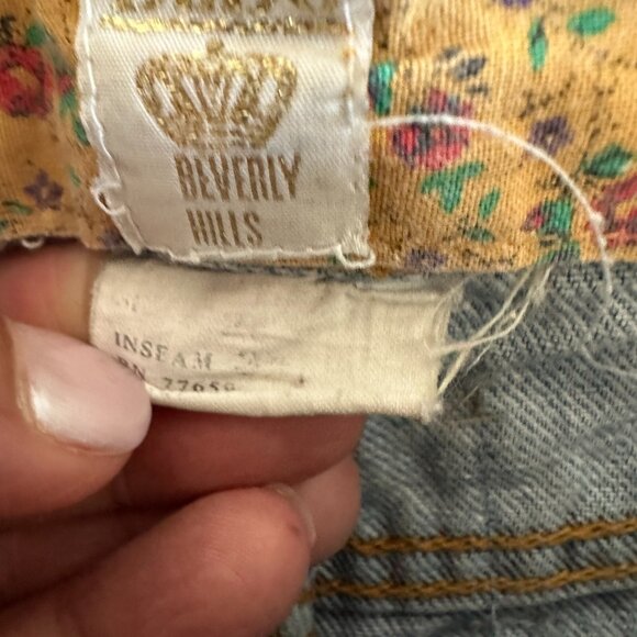 Vintage Beverly Hills Denim Shorts High Waist Patchwork Boho Festival - Picture 10 of 13